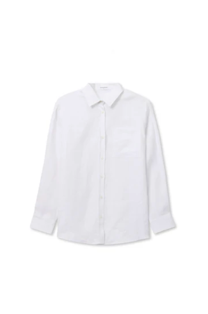 perfectwhitetee Top Lorelai Linen Oversized Button Down, White Soho-Boutique