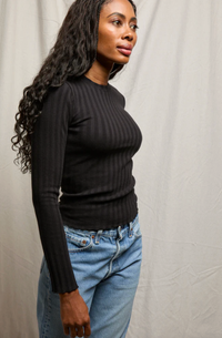 perfectwhitetee Top Rowe Poorboy Rib Long Sleeve Crew, True Black Soho-Boutique