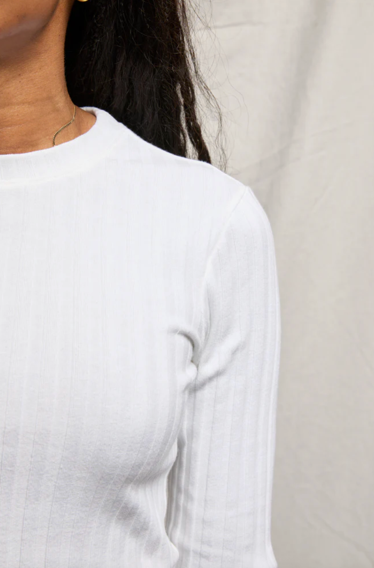 perfectwhitetee Top Rowe Poorboy Rib Long Sleeve Crew, White Soho-Boutique