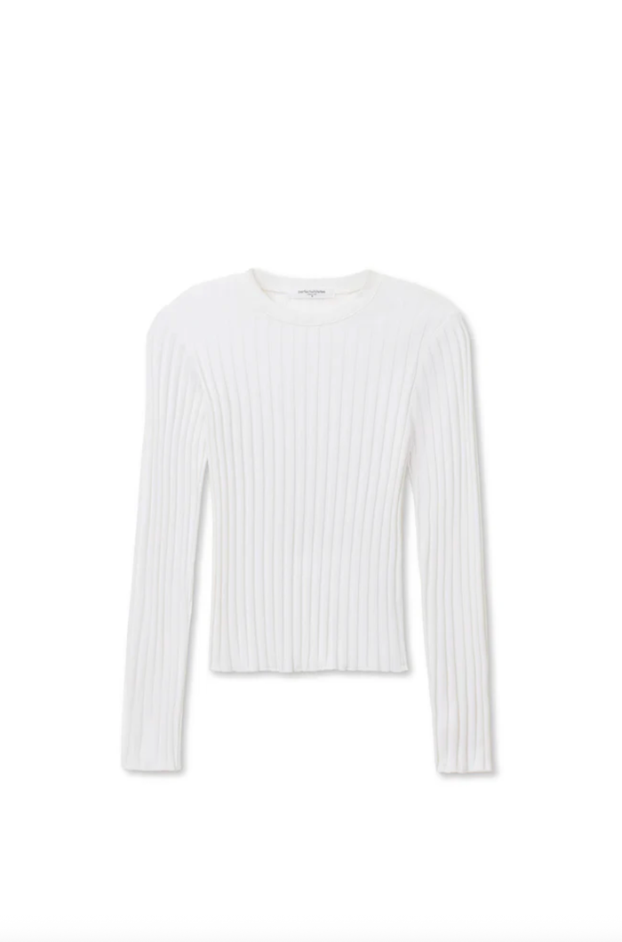 perfectwhitetee Top Rowe Poorboy Rib Long Sleeve Crew, White Soho-Boutique