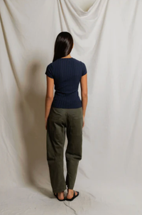 perfectwhitetee Top Suri Poorboy Rib Cap Sleeve Crew Tee, Navy Soho-Boutique