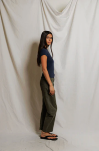 perfectwhitetee Top Suri Poorboy Rib Cap Sleeve Crew Tee, Navy Soho-Boutique