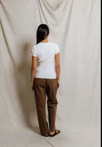 perfectwhitetee Top Suri Poorboy Rib Cap Sleeve Crew Tee, White Soho-Boutique