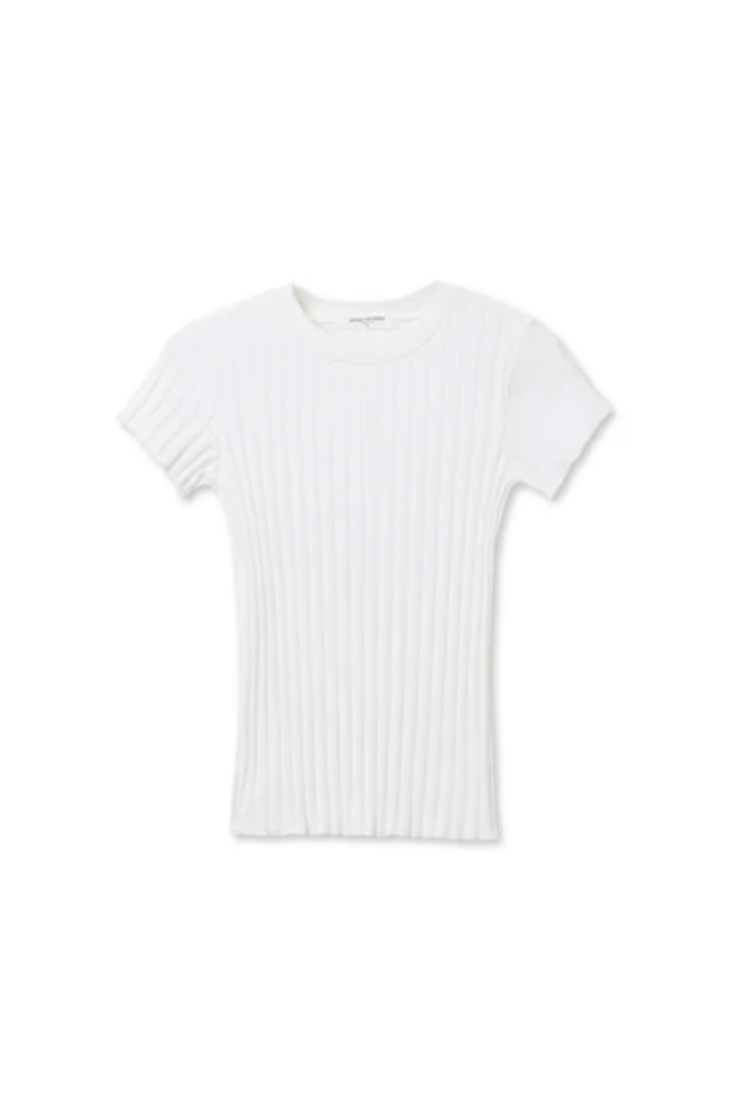 perfectwhitetee Top Suri Poorboy Rib Cap Sleeve Crew Tee, White Soho-Boutique