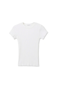 perfectwhitetee Top Suri Poorboy Rib Cap Sleeve Crew Tee, White Soho-Boutique