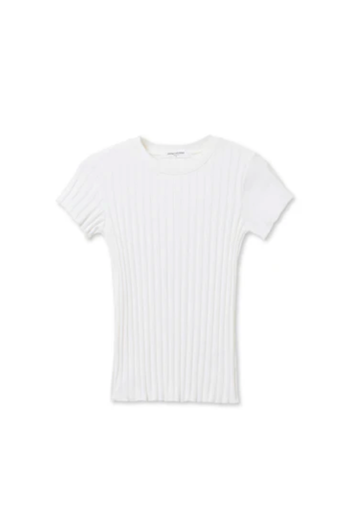 perfectwhitetee Top Suri Poorboy Rib Cap Sleeve Crew Tee, White Soho-Boutique
