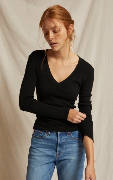 perfectwhitetee Top Viola V-Neck L/S, True Black Soho-Boutique