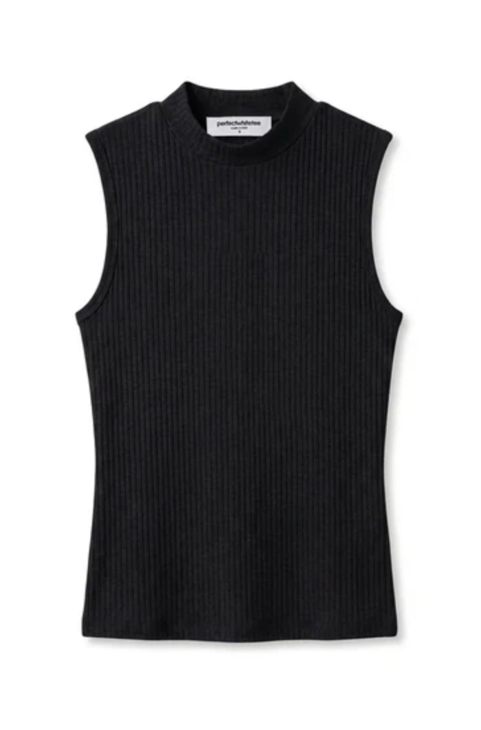 perfectwhitetee Top Violet Sweater Rib Mockneck Tank, True Black Soho-Boutique
