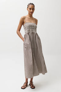 Pistola Dress Bianca Shirred Bodice Dress, Java Stripe Soho-Boutique