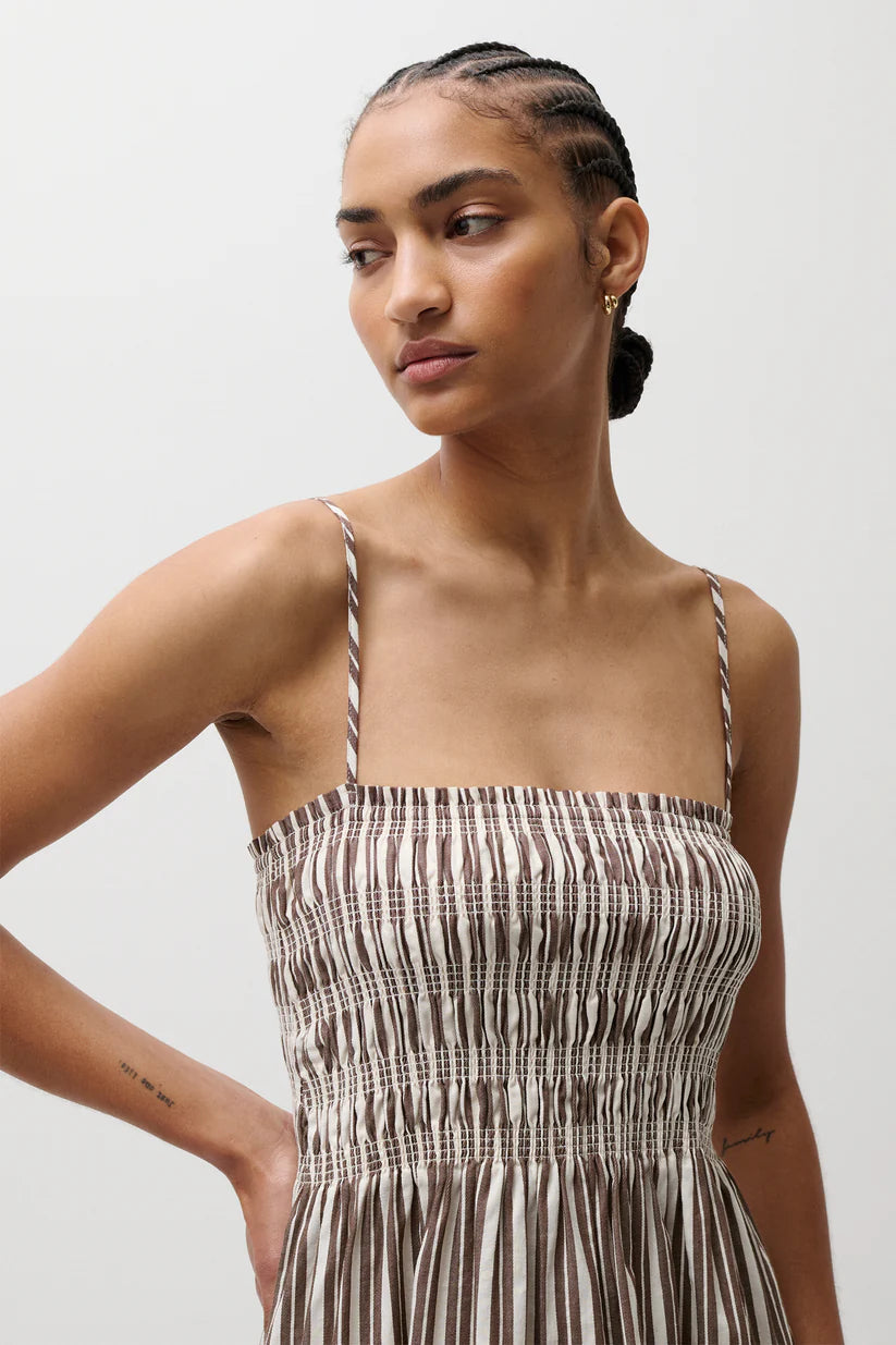 Pistola Dress Bianca Shirred Bodice Dress, Java Stripe Soho-Boutique