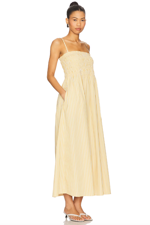 Pistola Dress Bianca Smocked Dress, Beach Sand Stripe Soho-Boutique