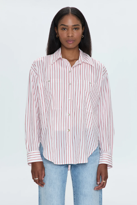 Pistola Shirt Samantha Oversized Button Up, Ruby Stripe Soho-Boutique