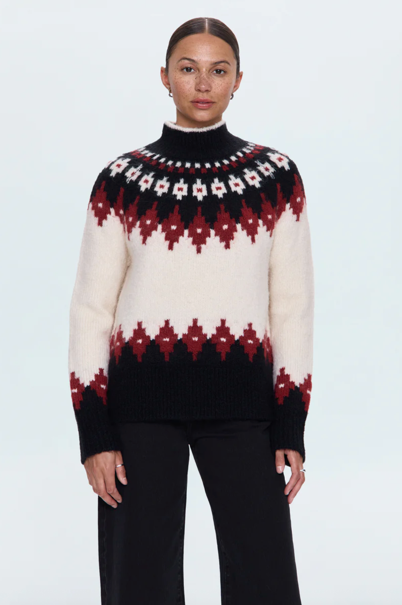 Pistola Sweater Astrid Pullover Sweater, White Oxblood/Fair Isle Soho-Boutique