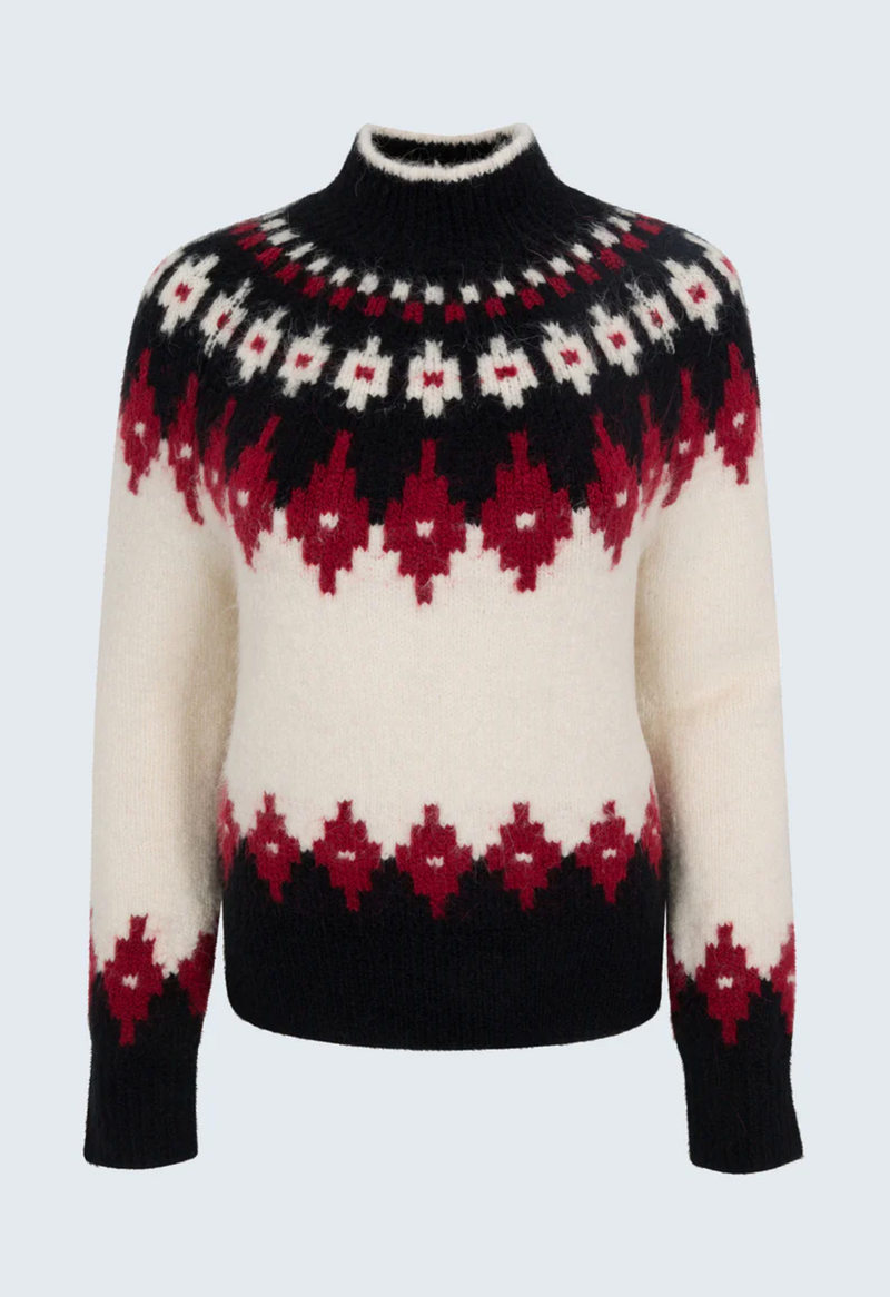 Pistola Sweater Astrid Pullover Sweater, White Oxblood/Fair Isle Soho-Boutique