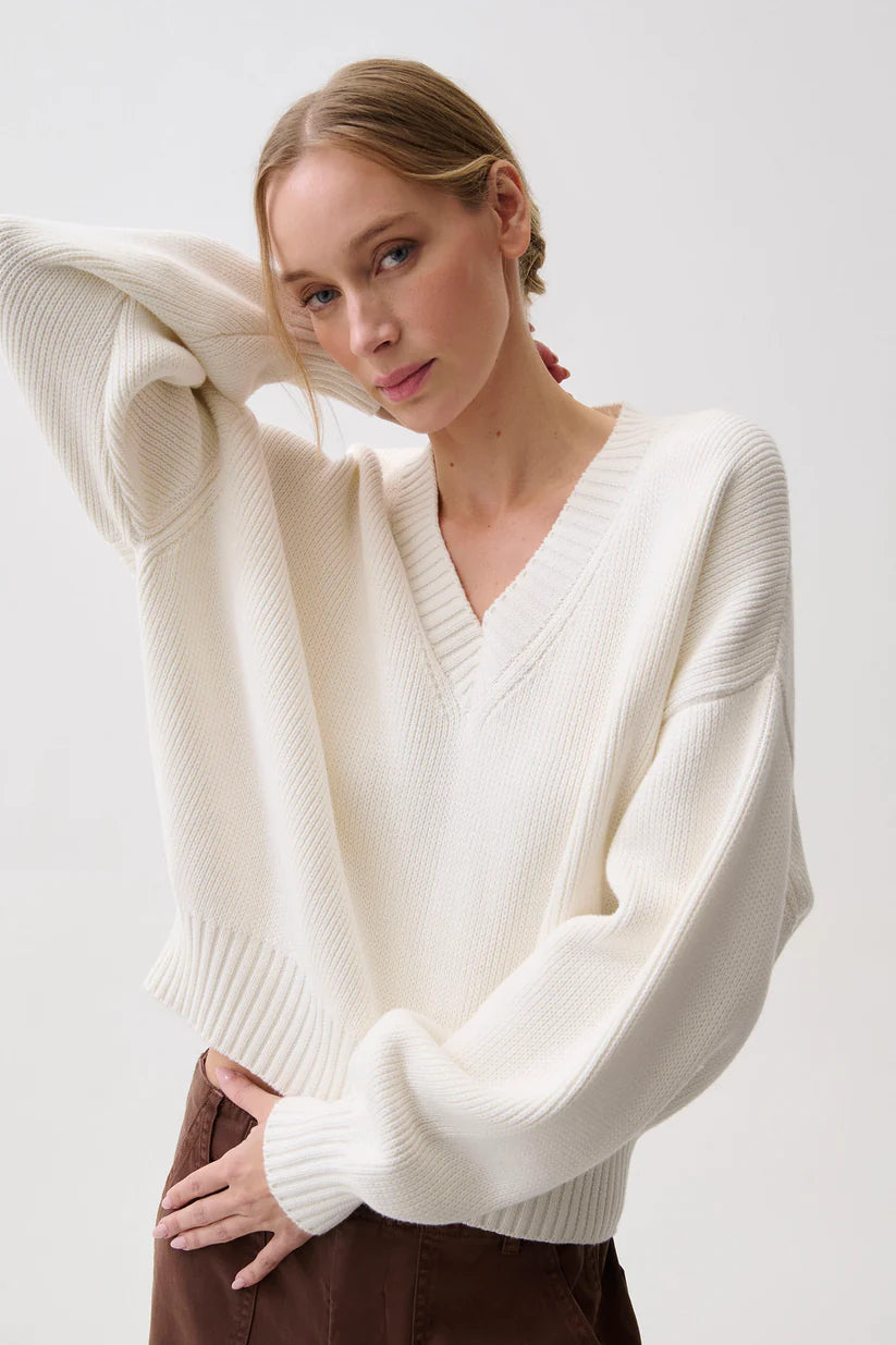 Pistola Sweater Nika V Neck Sweater, White Soho-Boutique