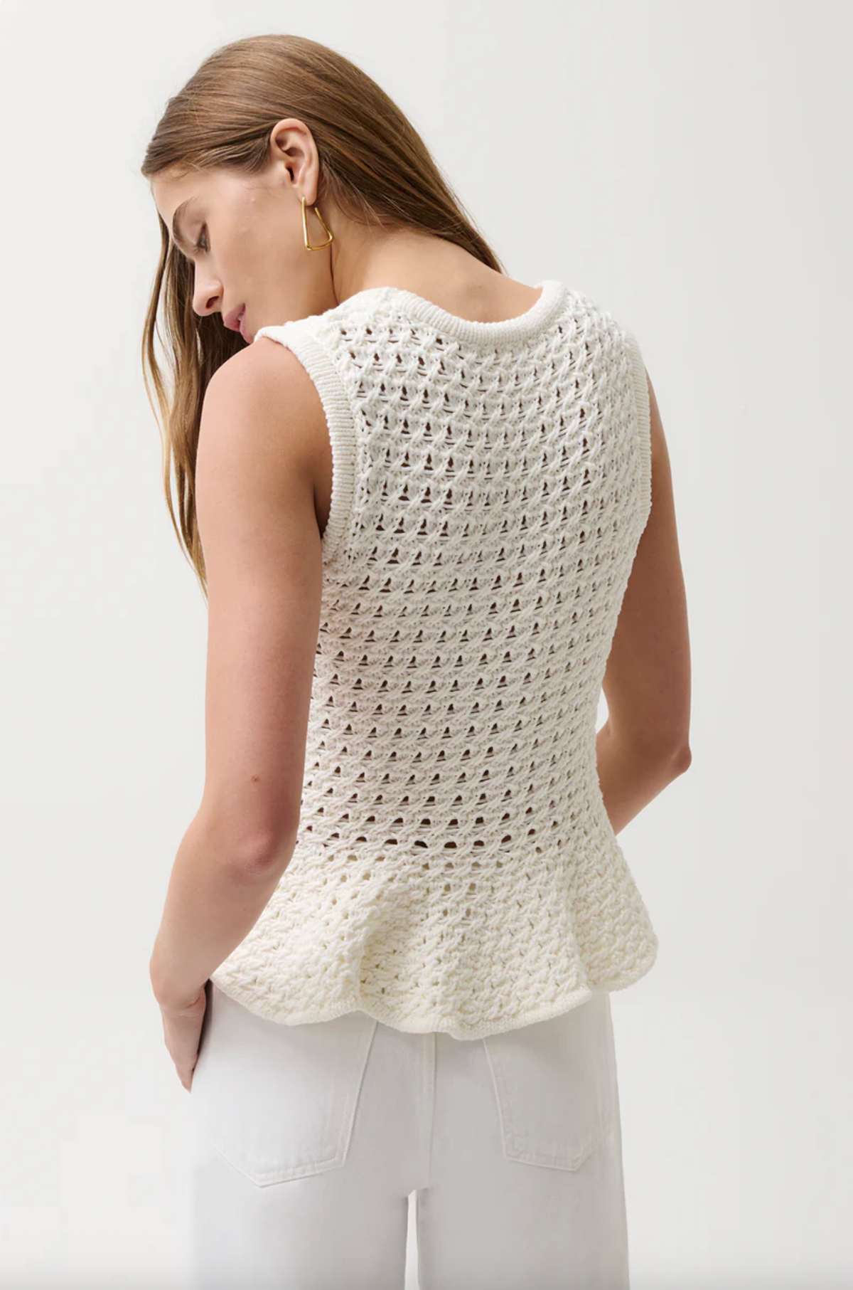 Pistola Top Anna Peplum Openwork Sweater Tank, White Soho-Boutique