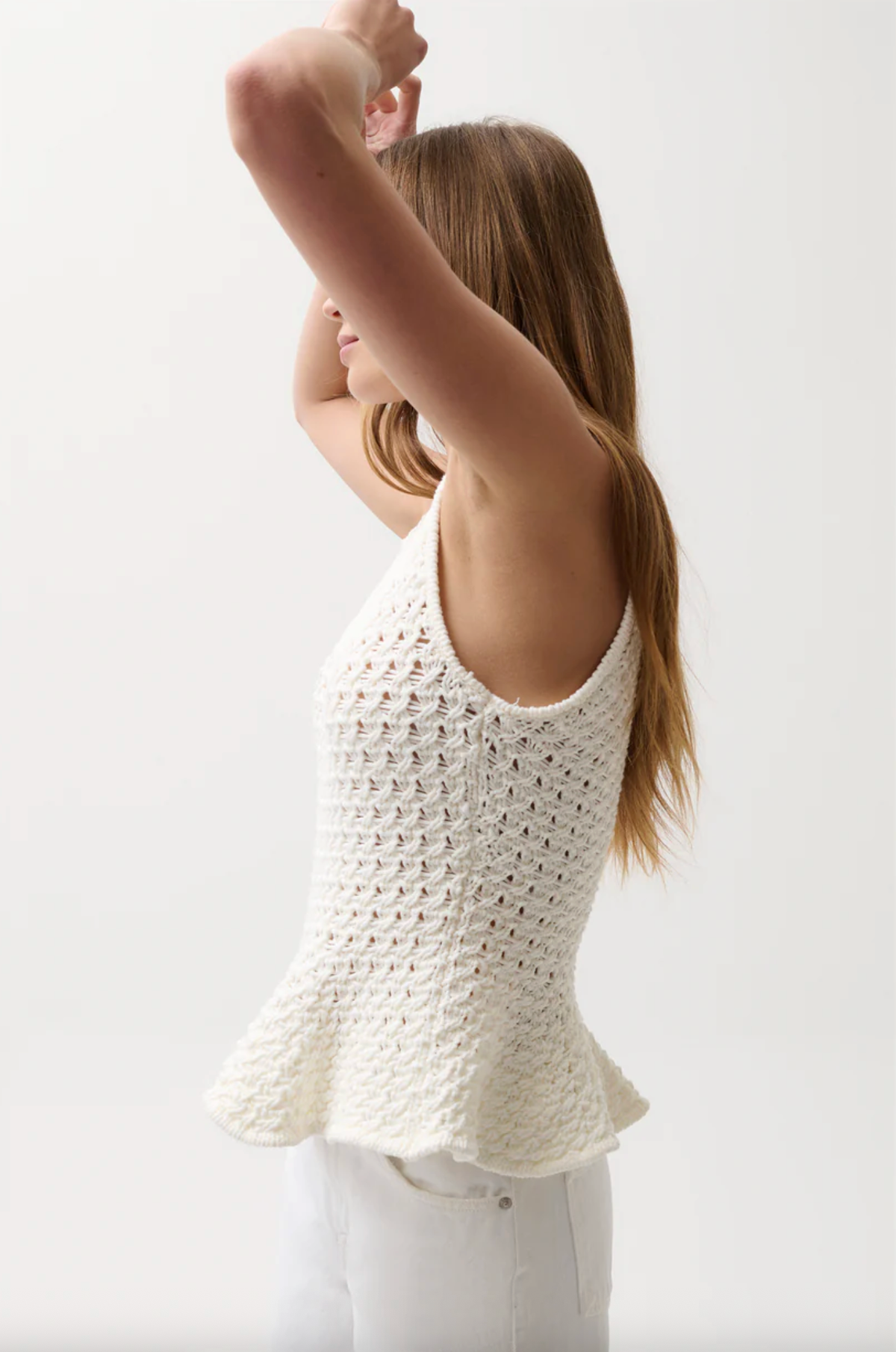 Pistola Top Anna Peplum Openwork Sweater Tank, White Soho-Boutique
