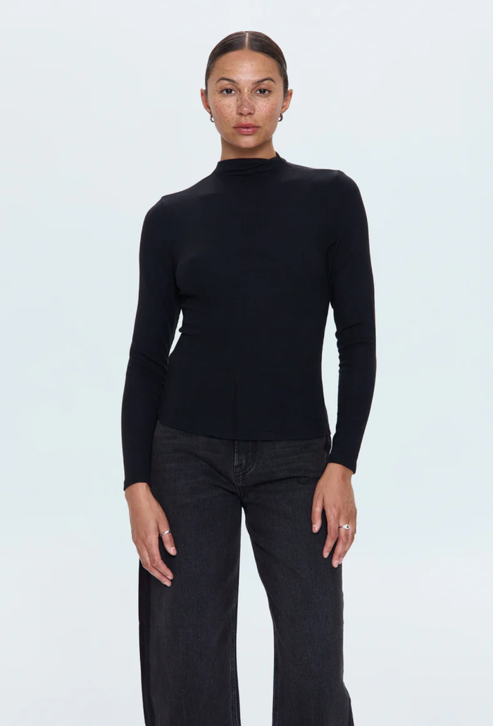 Pistola Top Dara Long Sleeve Funnel Neck Top, Noir Soho-Boutique