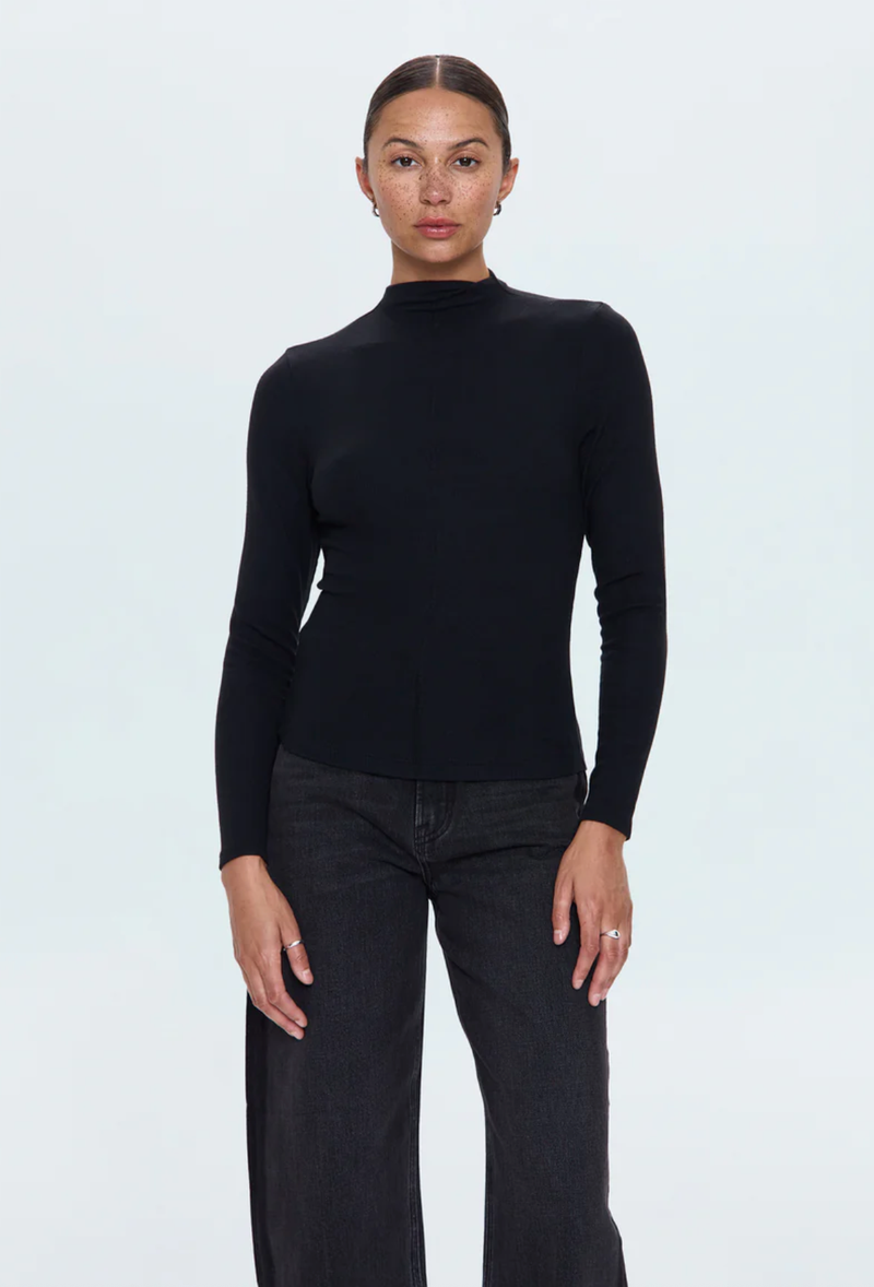 Pistola Top Dara Long Sleeve Funnel Neck Top, Noir Soho-Boutique
