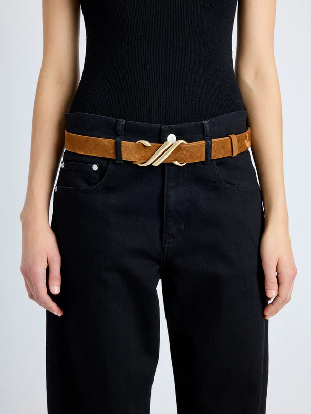 Proenza Schouler Belt Monogram Belt in Soft Suede, Saddle Soho-Boutique