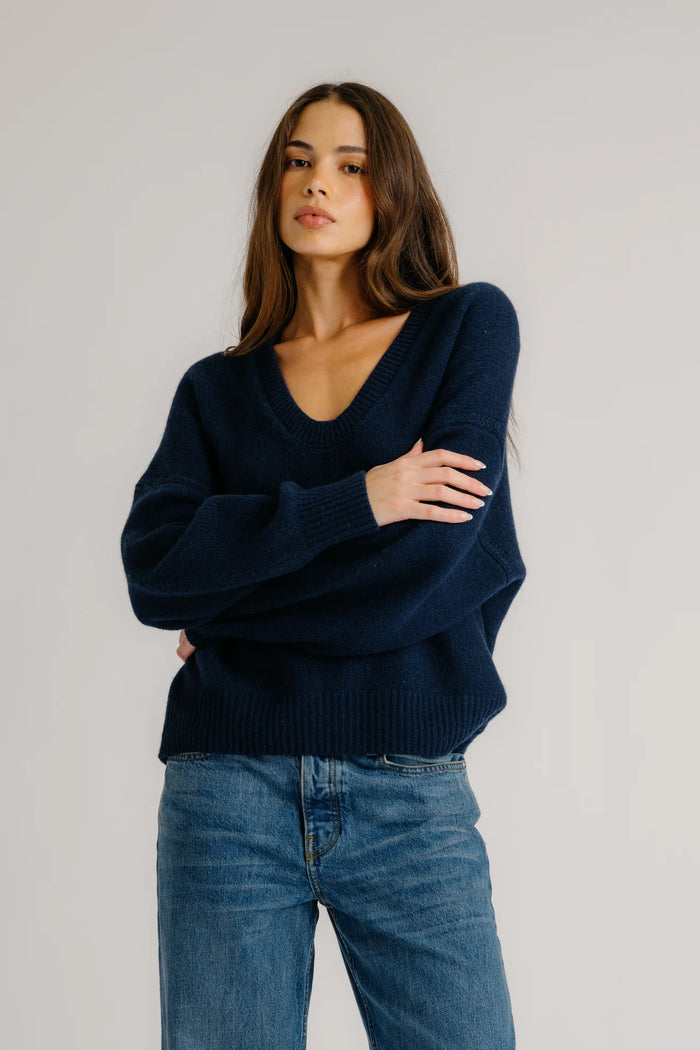 SABLYN Sweater Cora Scoop Neck Sweater, Midnight Navy Soho-Boutique