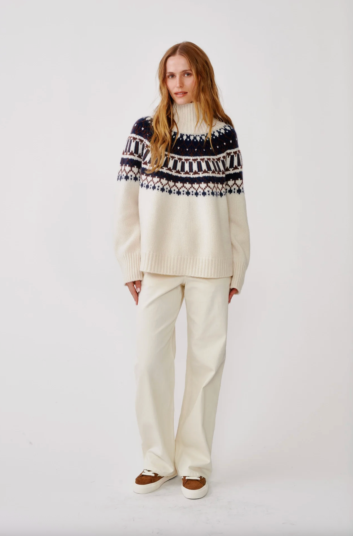 SABLYN Sweater Scottie Slouchy Fairisle Mockneck, Gardenia Navy Soho-Boutique