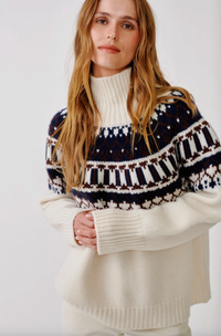 SABLYN Sweater Scottie Slouchy Fairisle Mockneck, Gardenia Navy Soho-Boutique