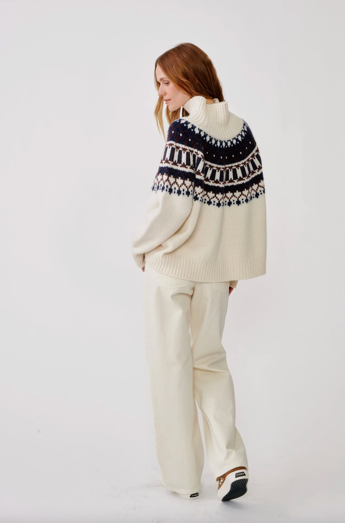 SABLYN Sweater Scottie Slouchy Fairisle Mockneck, Gardenia Navy Soho-Boutique