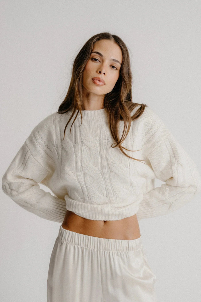 SABLYN Sweater Tristan Crewneck Cable Pullover, Gardenia Soho-Boutique