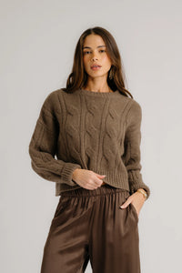 SABLYN Sweater Tristan Crewneck Cable Pullover, Swiss Brown Soho-Boutique