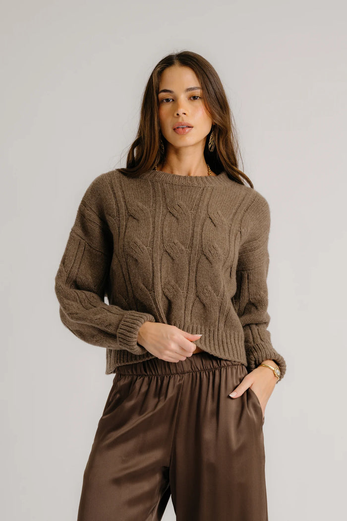 SABLYN Sweater Tristan Crewneck Cable Pullover, Swiss Brown Soho-Boutique