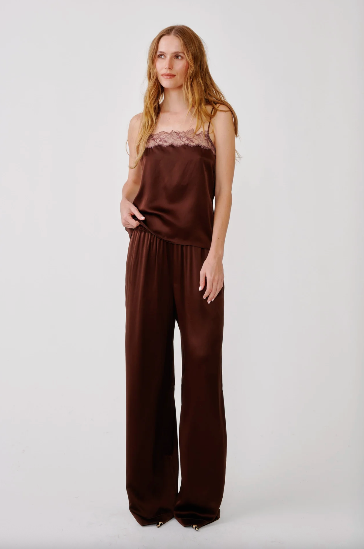 SABLYN Top Haya Lace Trim Square Neck Silk Cami, Cinnabar Soho-Boutique