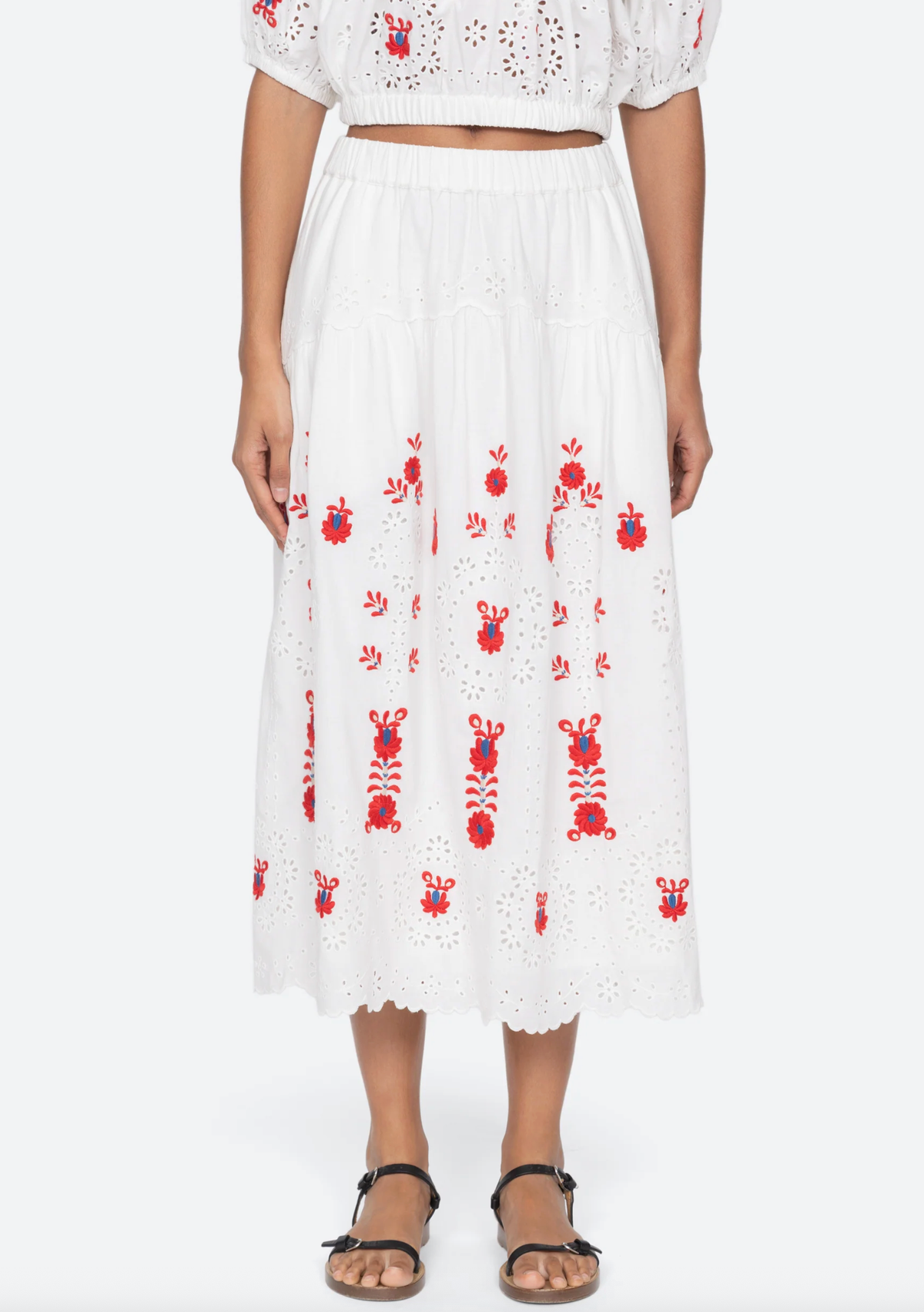 Sea New York Skirt Catharina Emb Midi Skirt, Cream Soho-Boutique