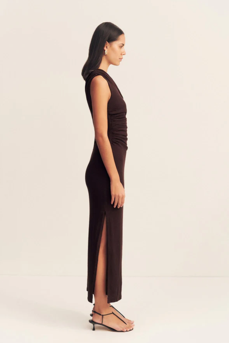 SHONA JOY Dress Beau Gathered Midi Dress, Espresso Soho-Boutique