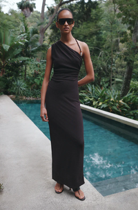 SHONA JOY Dress Beau Gathered Midi Dress, Espresso Soho-Boutique