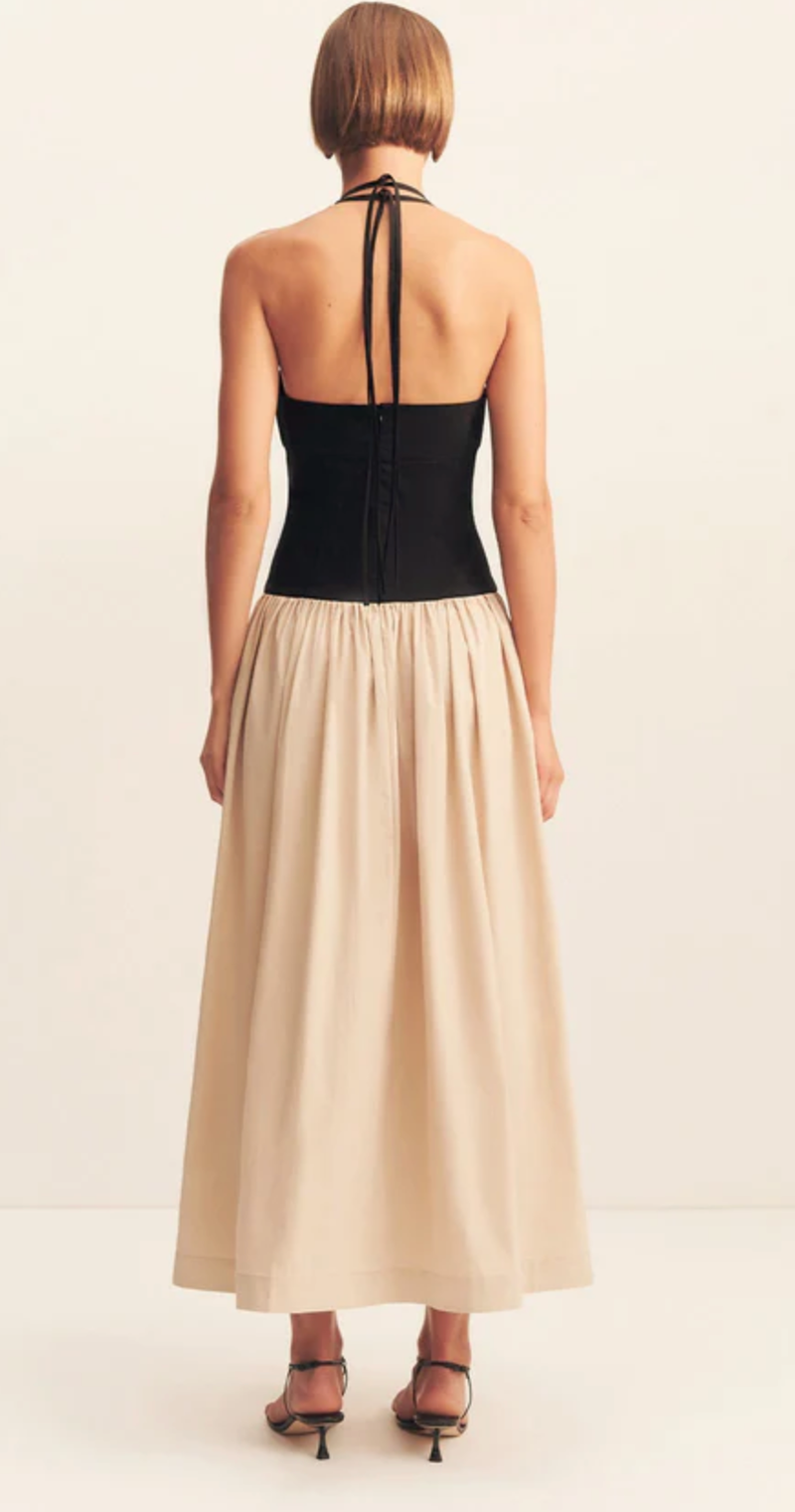 SHONA JOY Dress Campbell Contrast Halter Dress, Oat Milk Soho-Boutique