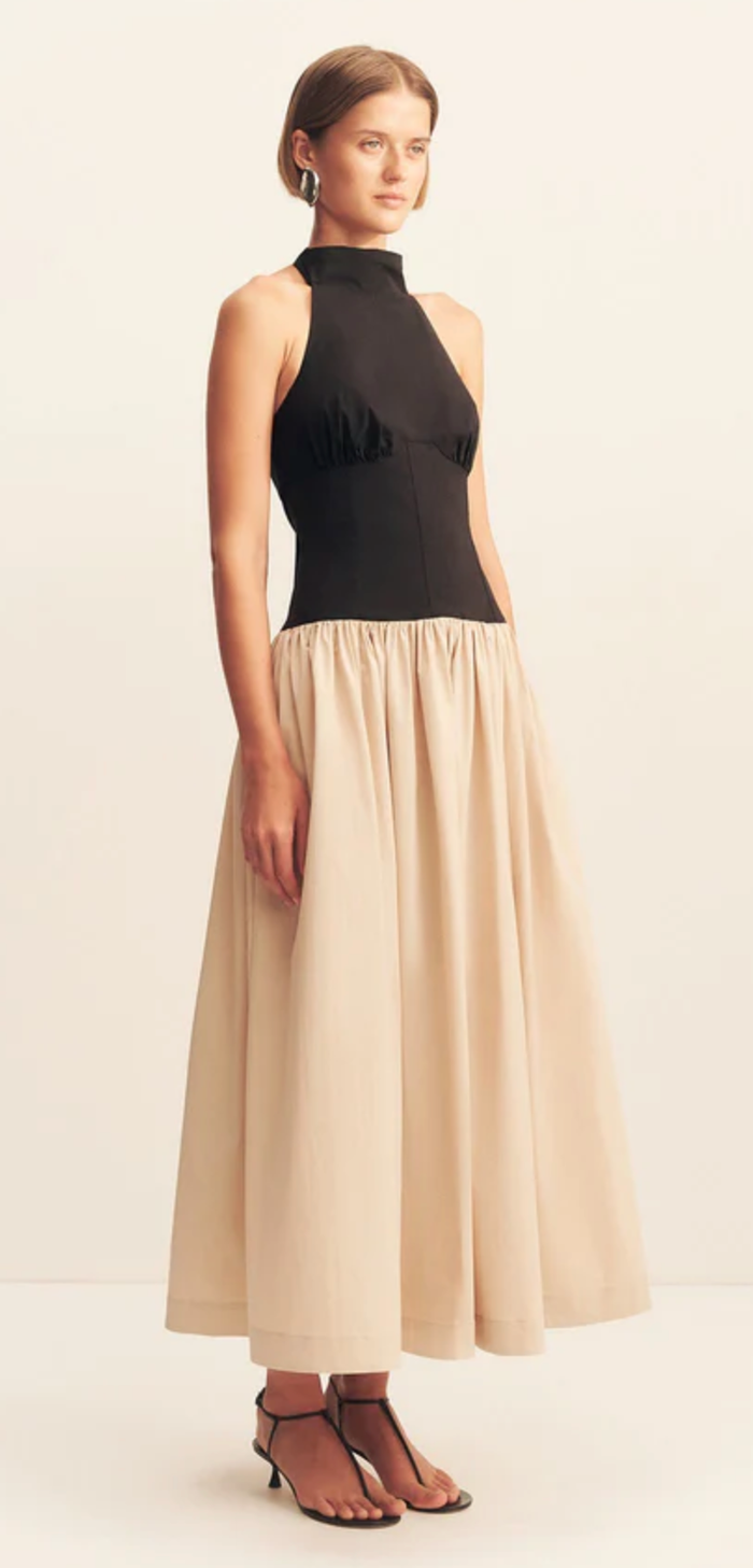 SHONA JOY Dress Campbell Contrast Halter Dress, Oat Milk Soho-Boutique