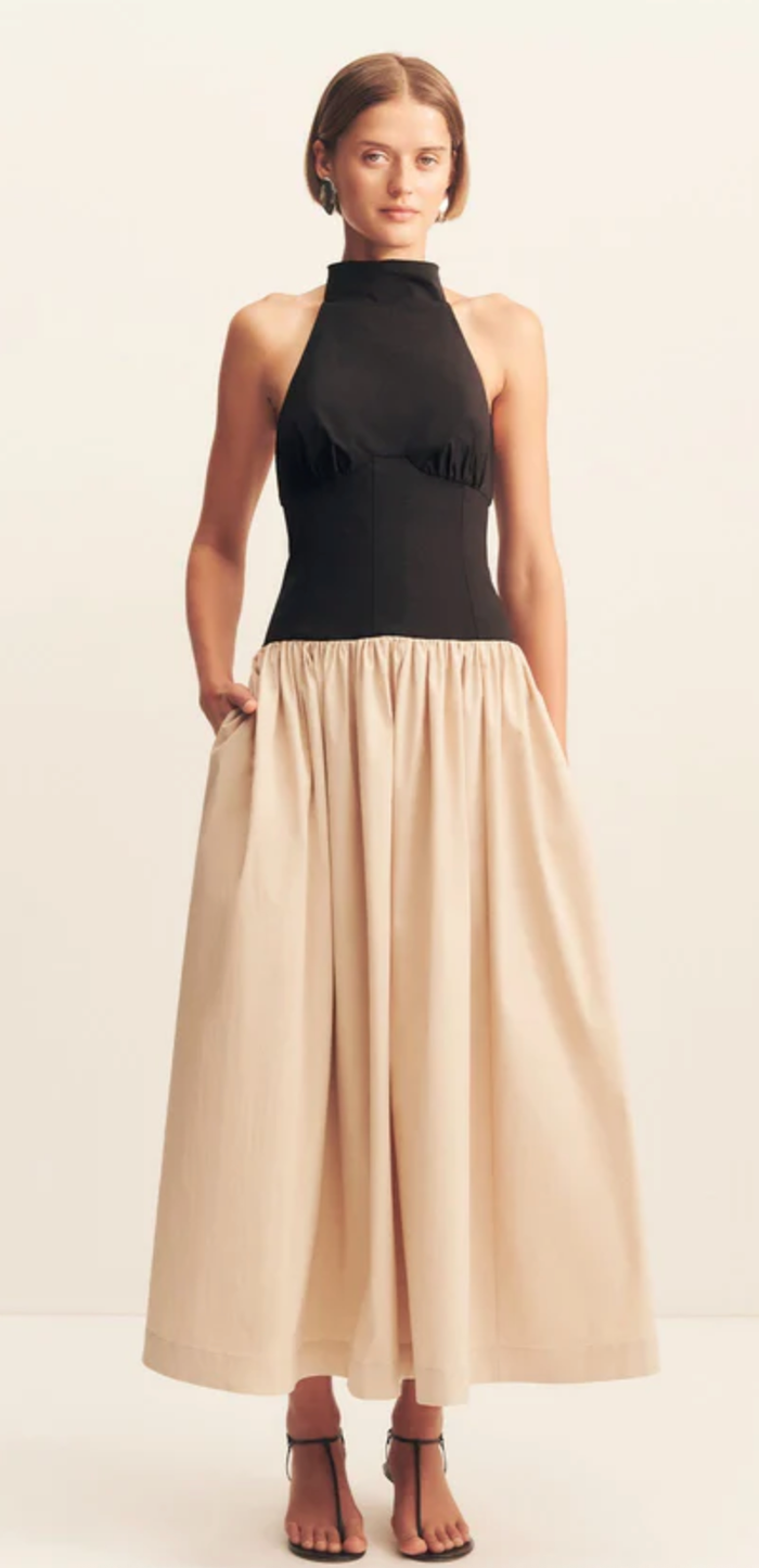 SHONA JOY Dress Campbell Contrast Halter Dress, Oat Milk Soho-Boutique