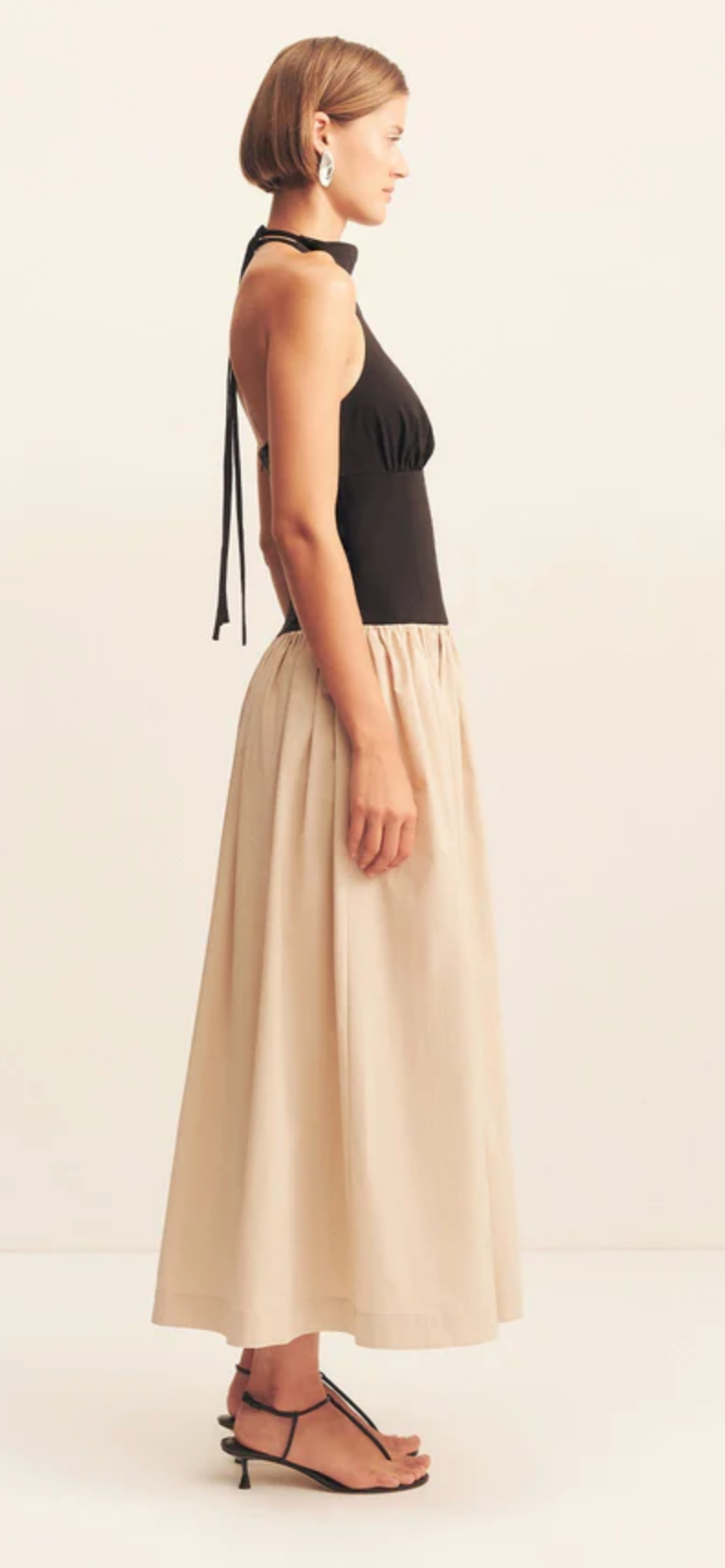 SHONA JOY Dress Campbell Contrast Halter Dress, Oat Milk Soho-Boutique
