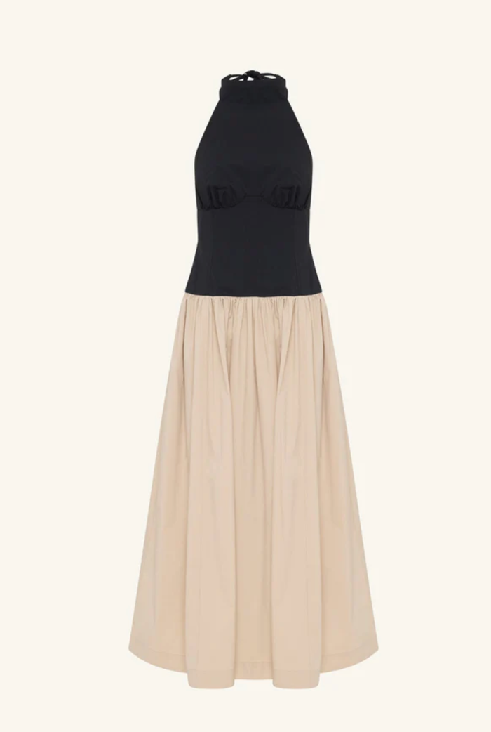 SHONA JOY Dress Campbell Contrast Halter Dress, Oat Milk Soho-Boutique