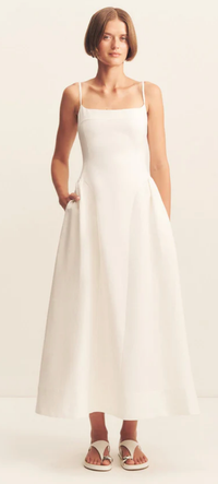 SHONA JOY Dress Gigi Square Neck Midi Dress, Ivory Soho-Boutique