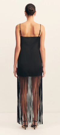 SHONA JOY Dress Moraya Square Neck Fringe Dress, Black Soho-Boutique