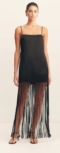 SHONA JOY Dress Moraya Square Neck Fringe Dress, Black Soho-Boutique
