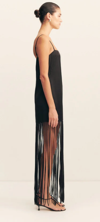 SHONA JOY Dress Moraya Square Neck Fringe Dress, Black Soho-Boutique