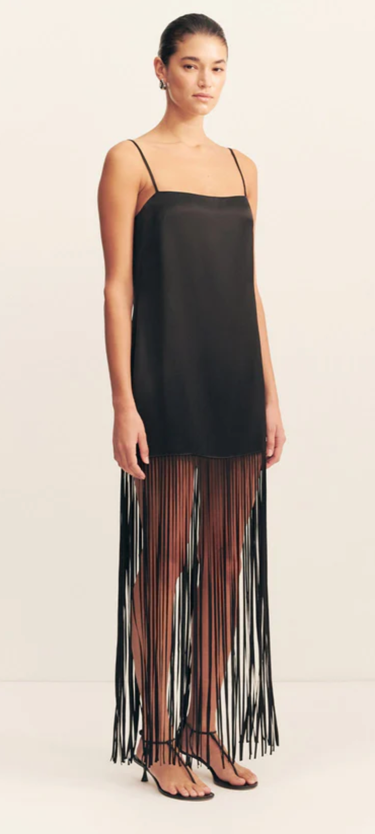 SHONA JOY Dress Moraya Square Neck Fringe Dress, Black Soho-Boutique