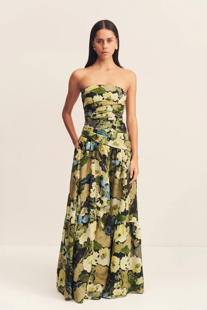 SHONA JOY Dress Weyes Strapless Tiered Maxi Dress, Botanical Floral Soho-Boutique