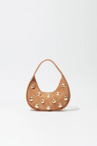 SIMKHAI Bag Finn Studded Suede Shoulder Bag, Camel Soho-Boutique