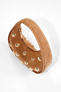 SIMKHAI Bag Finn Studded Suede Shoulder Bag, Camel Soho-Boutique