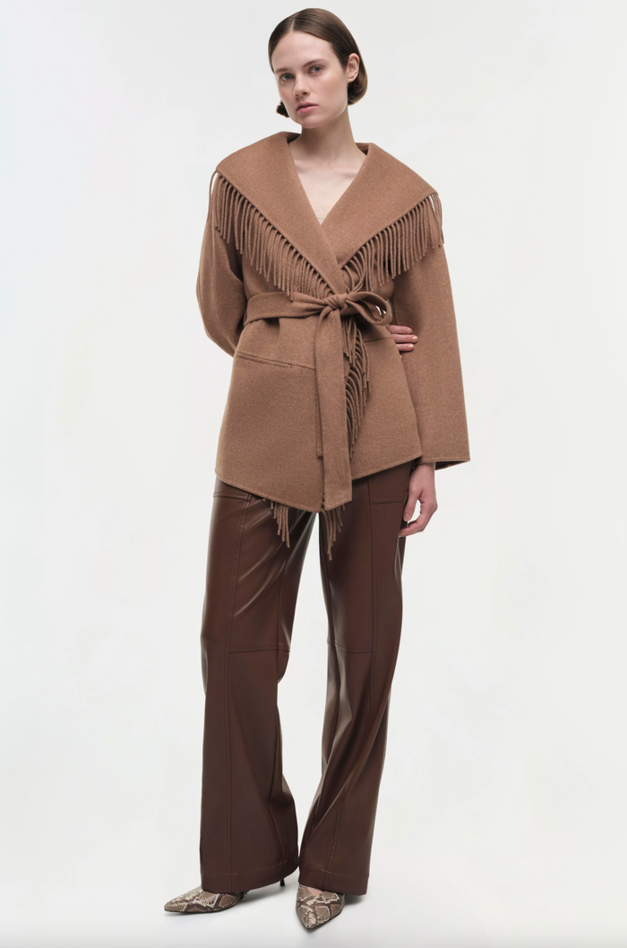 SIMKHAI Coats & Jackets Rowen Fringe Jacket, Camel Soho-Boutique