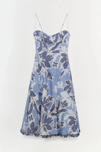 SIMKHAI Dress Analise Midi Dress, Blue Floral Soho-Boutique